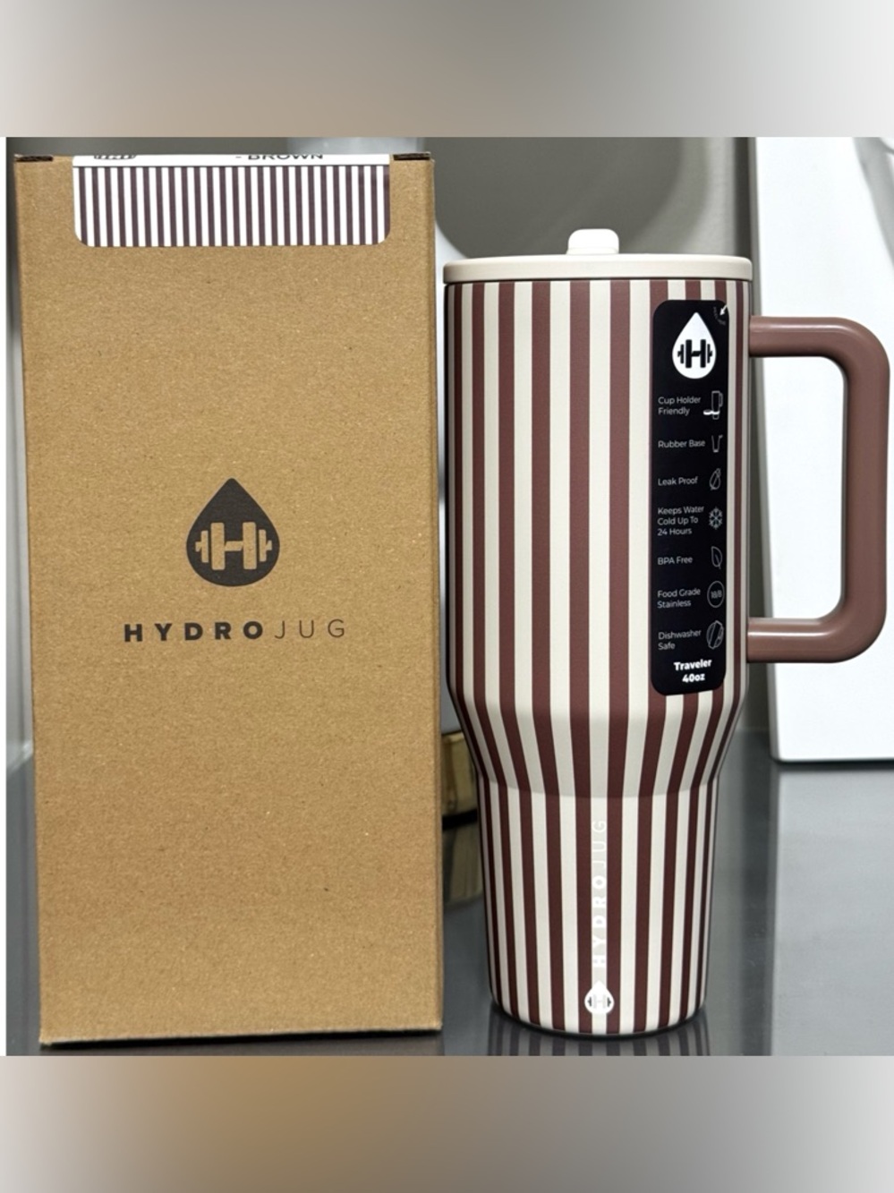 HydroJug 40oz‎ Traveler, DAILY PRACTICE BROWN STRIPES
